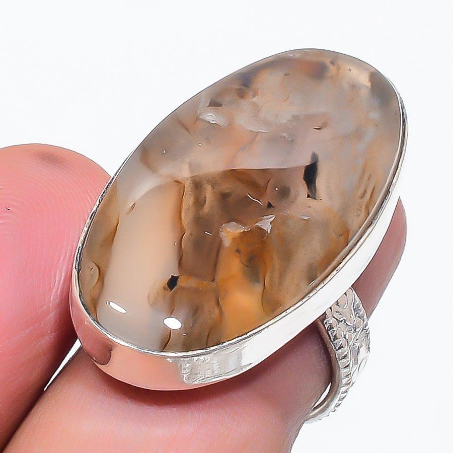 Natural Tube Agate Gemstone 925 Sterling Silver Jewelry Ring Size 6 Z9e83
