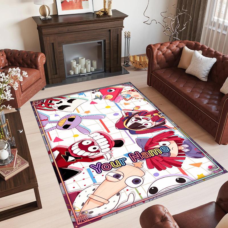 Personalized Crystal Velvet Carpet Custom Name Text,The Amazing Digital Circus Anti Slip Area Rug For Home Decoration