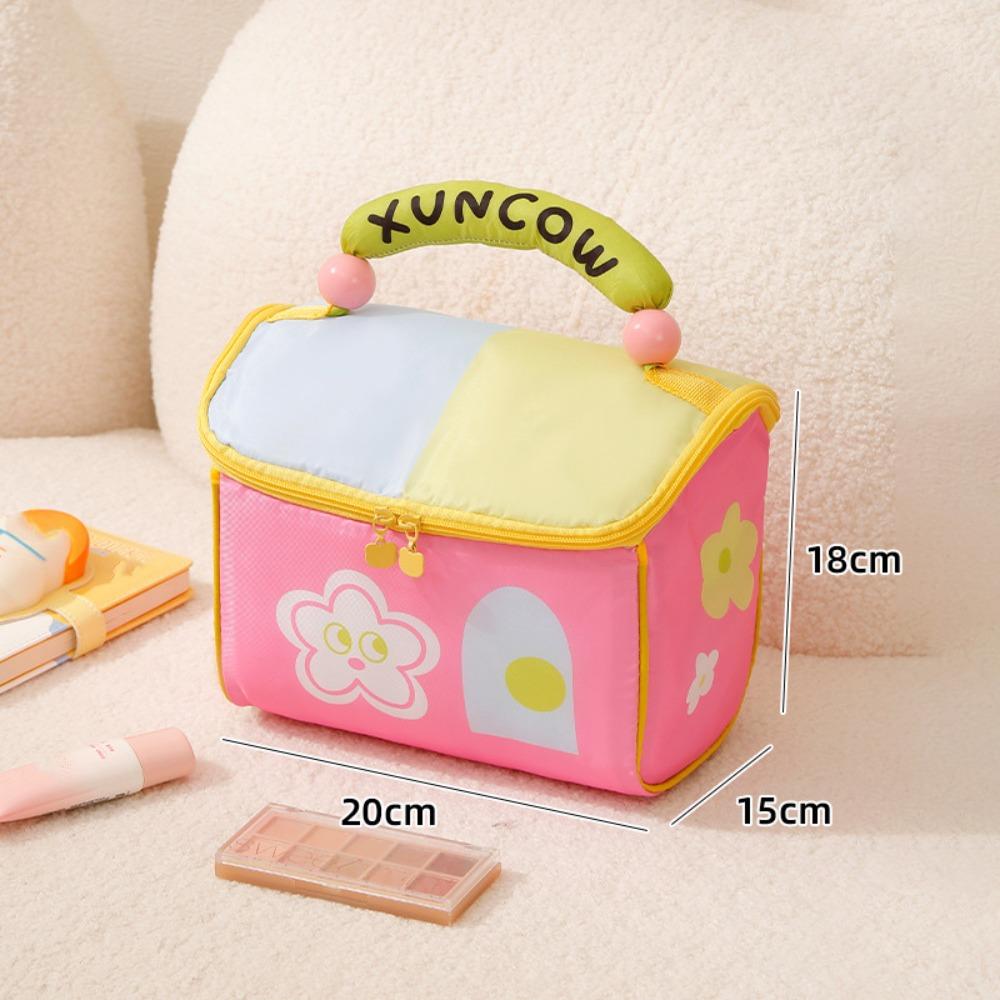 Cute Cartoon Cottage Makeup Bag Large Capacity Multifunctional Lunch Box Bag Insulated Fresh-Keeping Handbag