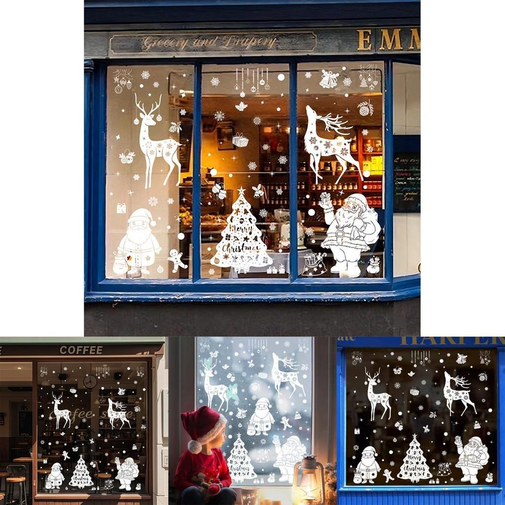 Weihnachtsfensteraufkleber mit Schneeflocken und Rentieren PVC-Aufkleberset für Feiertagsdekoration