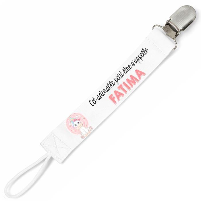 Planetee Attache tétine pour prénom FATIMA adorable petit être Licorne | Attache sucette cadeau naissance