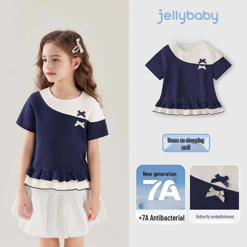 JELLYBABY Girls  French-Inspired Color-Block Short-Sleeve T-Shirt 120