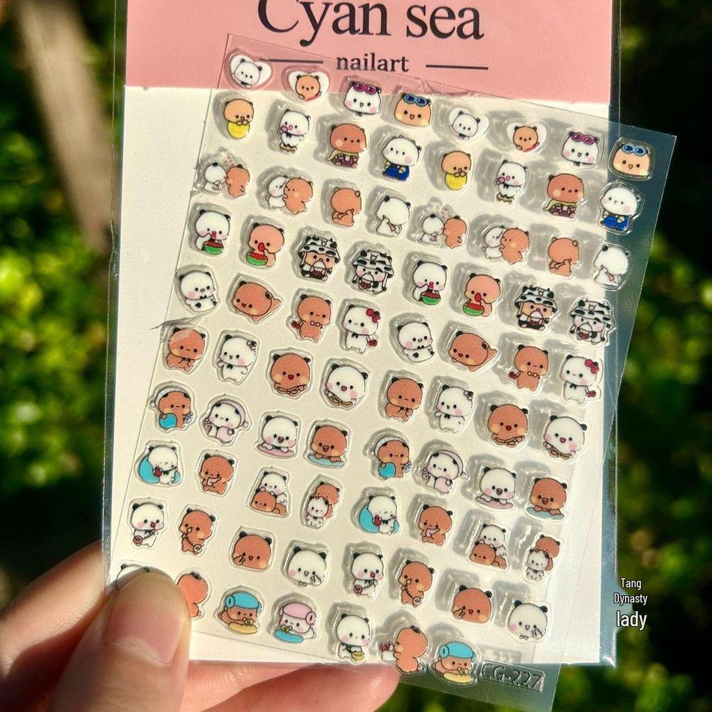 Adorable 3D Jelly Nail Stickers: Cute Cartoon Bu Bu Doll with Small Nose Design, Waterproof and DIY-Friendly.