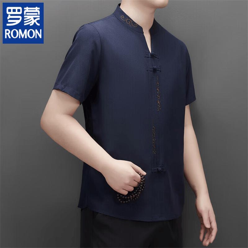 ROMON Men s Chinese Style Embroidered Short-Sleeve Shirt 39/170