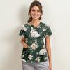 Women's Fashion V-neck Short Sleeve Workwear With Pockets Printed Tops