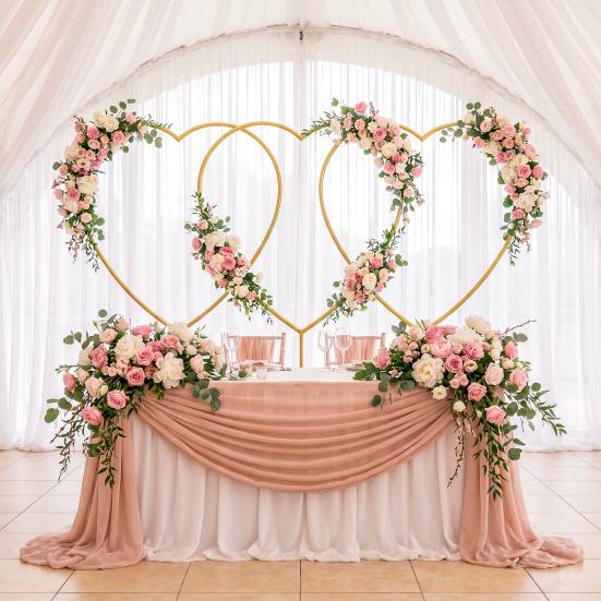 Metal Arch Backdrop Stand 3 Pcs 5.7 Ft Heart Stand Gold Shape Wedding Photo Balloon Frame with Base for Proposal Ceremony Valentine's Day Engagement