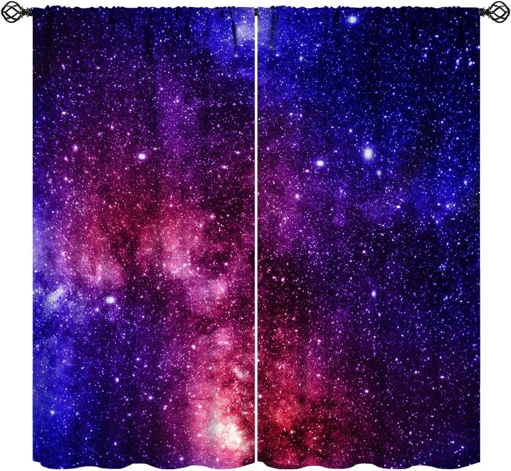 Outer Space Curtains Cartoon Astronaut Rocket Planets Stars Spaceman Universe Galaxy Print Window Kids Boys Made Of Polyester