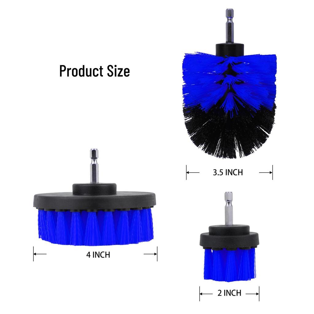 Çubuk Matkap Fırça Seti: Mutfak, Banyo, Araba Jantları için Fayans ve Cam Temizleyici - Mavi Top ve Düz Fırçalar Dahildir