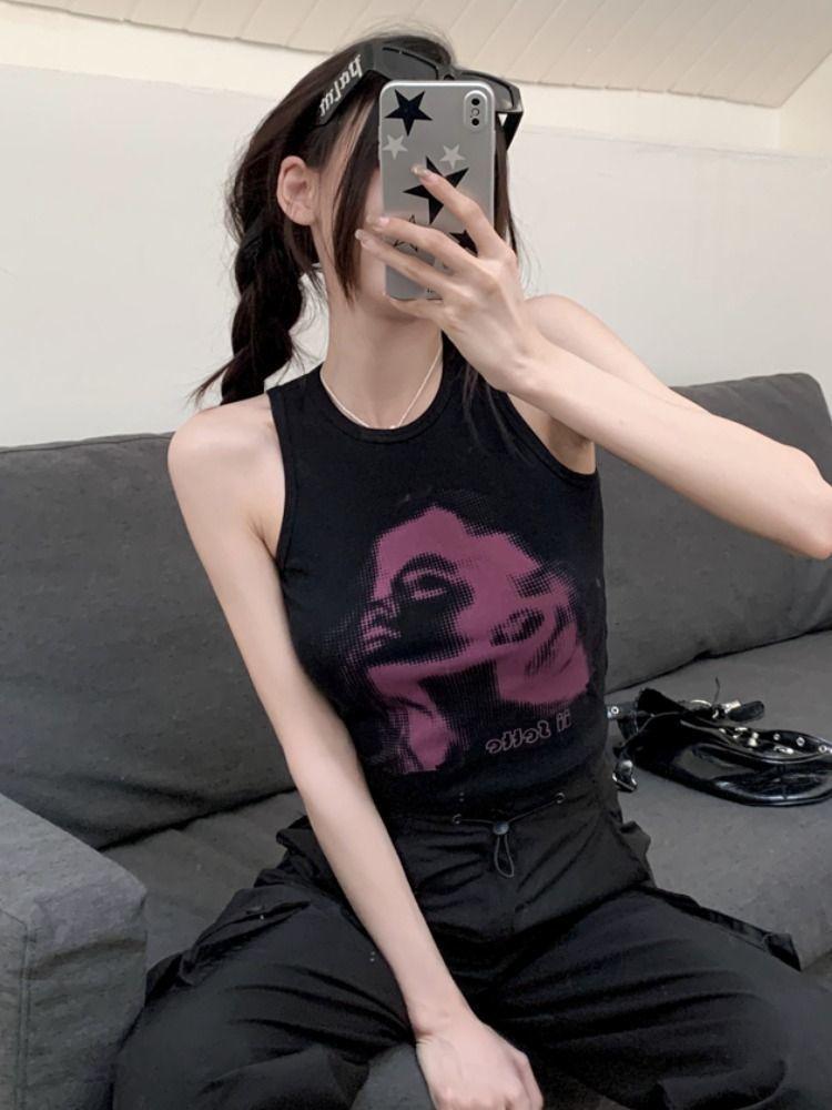 Schwarzes Sexy Damen Weste Mädchen Y2K Tops Workout Tanktops Für Dame Mode T-Shirts Ärmellos