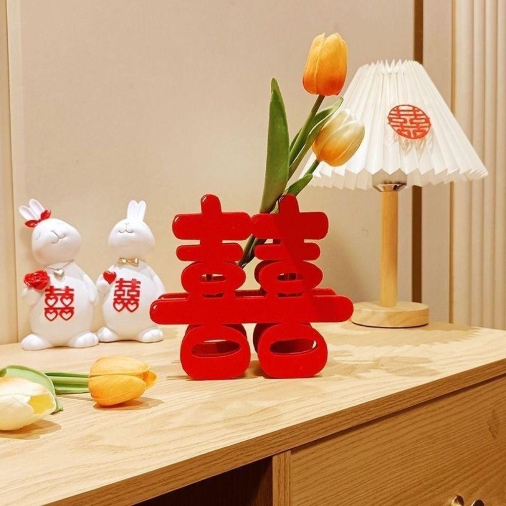 Good Fortune Wedding Red Flower Vase Good Luck Best Wishes Flower Arrangement Vase Blessings Flower Pot Basket Wedding Supplies