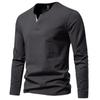 Men's Heavyweight Cotton Henley Long Sleeve T-Shirt, Spring/Autumn Style, Plus Size, Slim Fit
