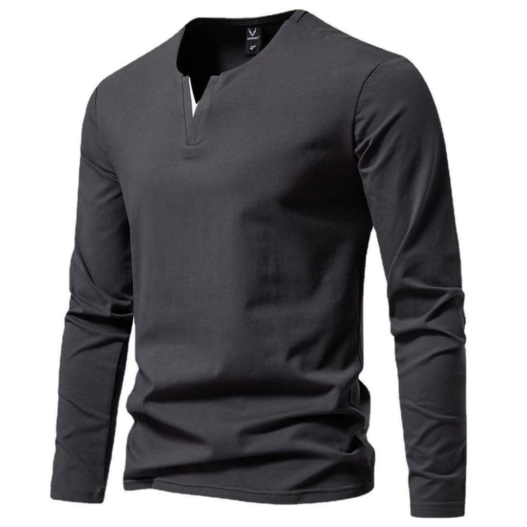 Men's Heavyweight Cotton Henley Long Sleeve T-Shirt, Spring/Autumn Style, Plus Size, Slim Fit