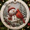 Snow Scene Xmas Decorations Acrylic Christmas Red Bird Ornament, Pattern Tree Hanging Ornaments Decor, Retro Round Pendant for Winter Holiday Party