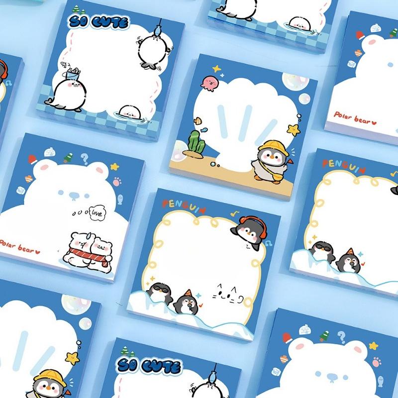 10Pcs Cute Marine Animal Note Paper, Random Styles, 50 Pads Each, Size 3.15 × 3.15 Inches, Self-adhesive Note Pads That Can Be Pasted Multiple Times