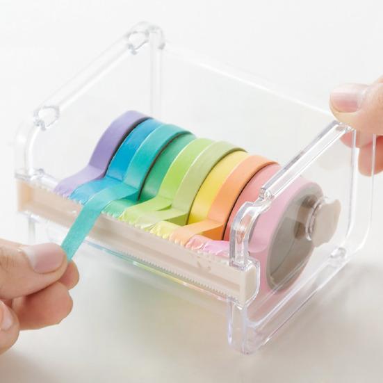 Washi Tape Dispenser with Cutter Desktop Multi Washi Tape Roll Holder Transparent Masking Tape Organizer for Office Home School