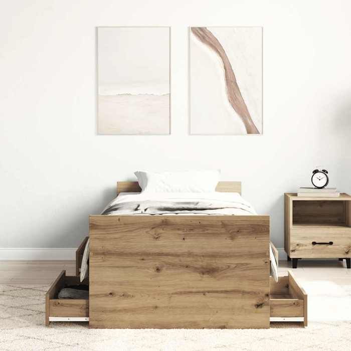 VidaXL Bed Frames Without Mattress Artisan Oak 100x200 Cm, Bedroom Furniture, Bed Base, Single Bed, Bed, Bed Frame, Bed with 3328795