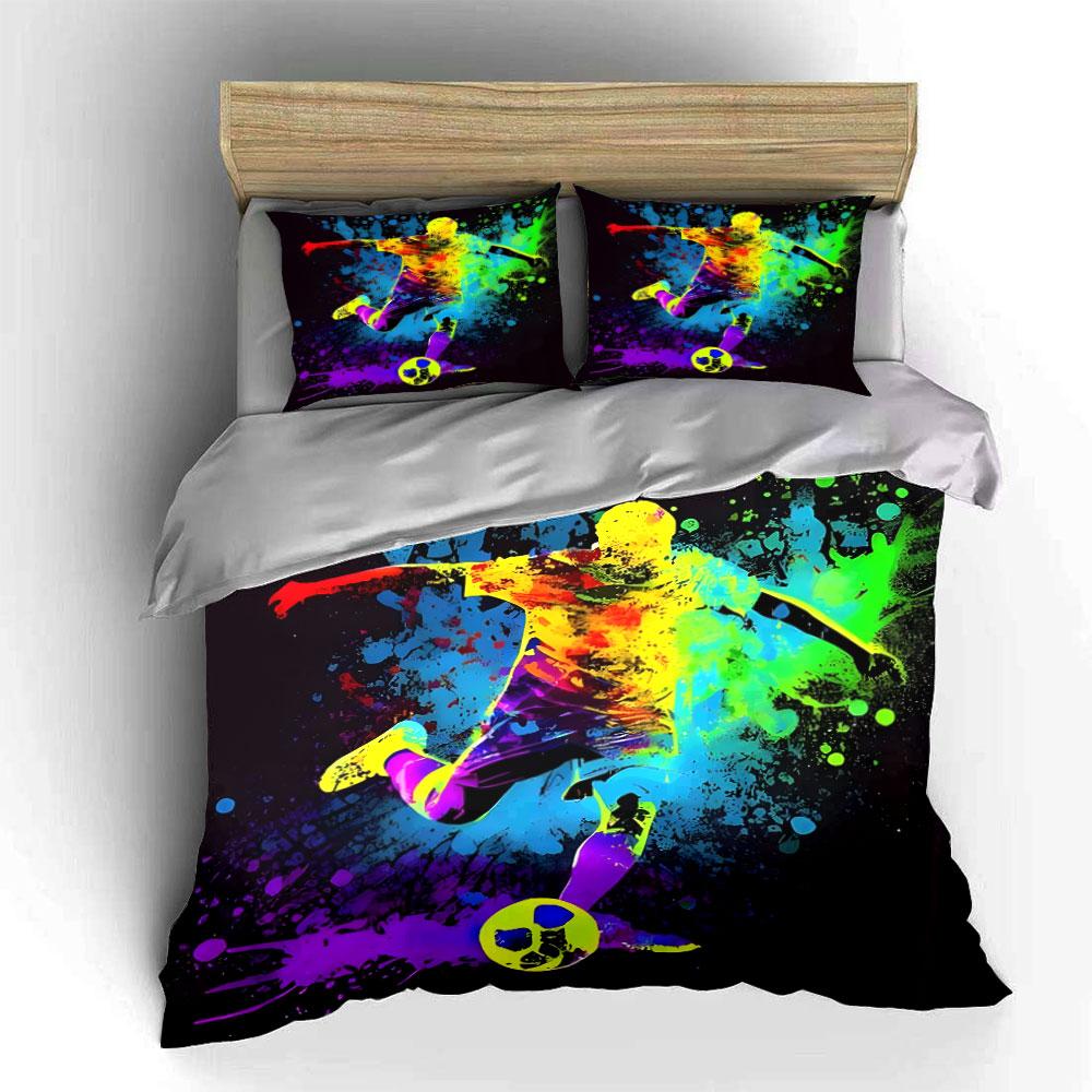 Vibrant Painted Football Player Printed Duvet Cover Set1 Duvet Cover+2 Pillowcasemulti Size Bedroom Bedding Decor