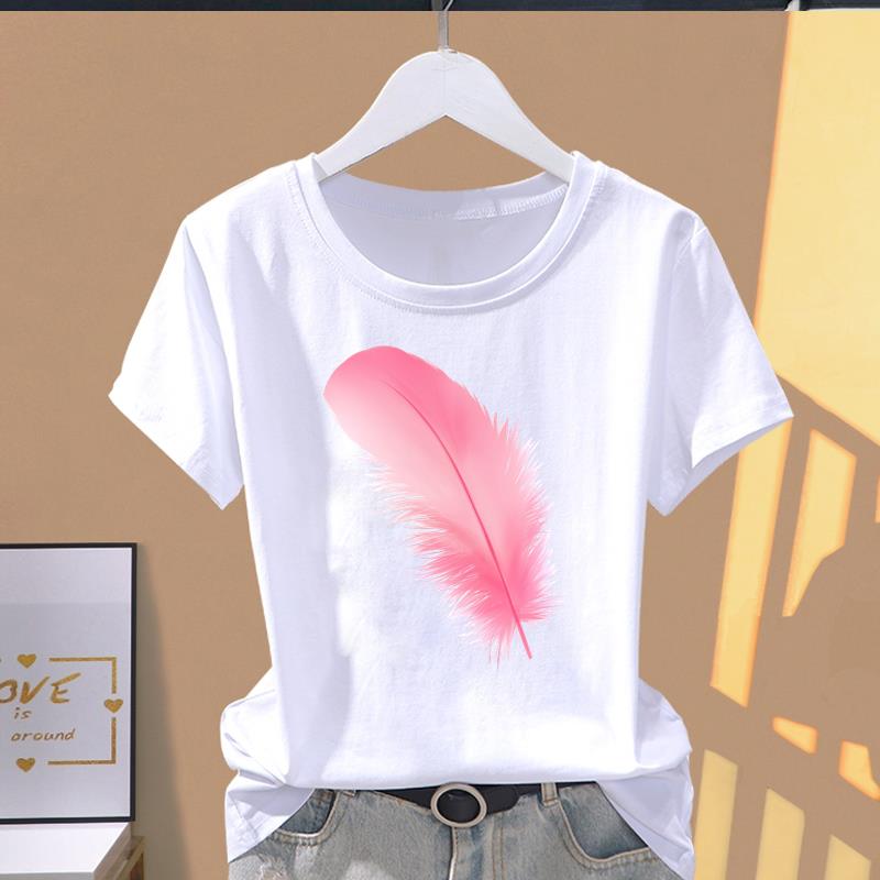(Asian Size) lovely plant trend Graphic Female Top Women's Clothing T O-neck Tee Fashion Print Casual Short Sleeve T-shirts