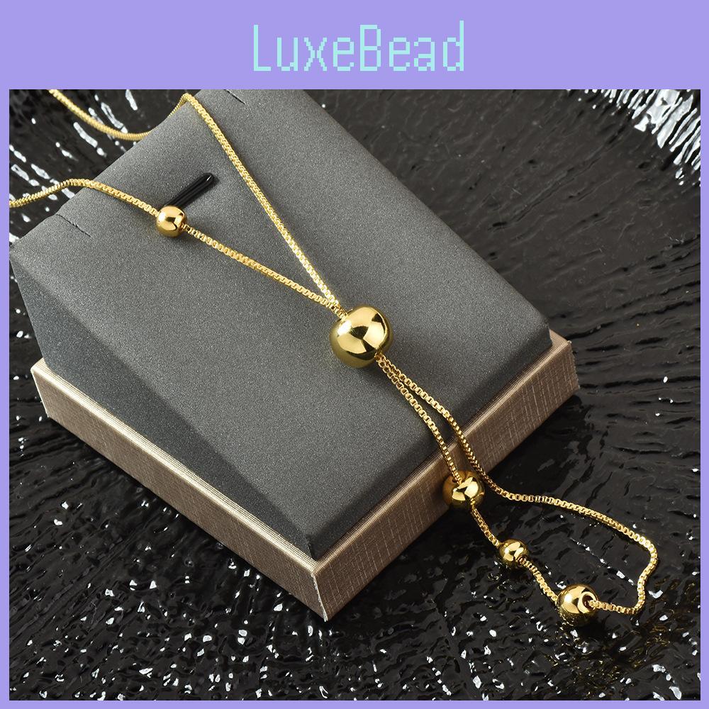Stylish Long Titanium Steel Pull-through Ball Necklace For Women Trendy Jewelry