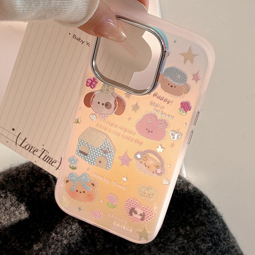 Vergoldete iPhone15 Handyhülle 16Promax Laser Pink Cartoon 16 Sturzsicher