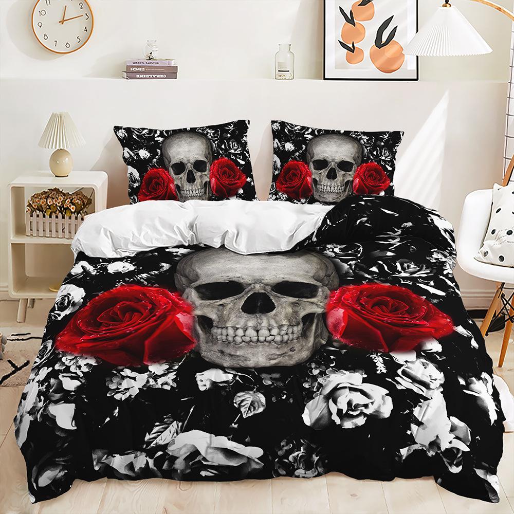 Three-Piece Quilt Cover Gothic Skull Kit Digital Printing Bedding