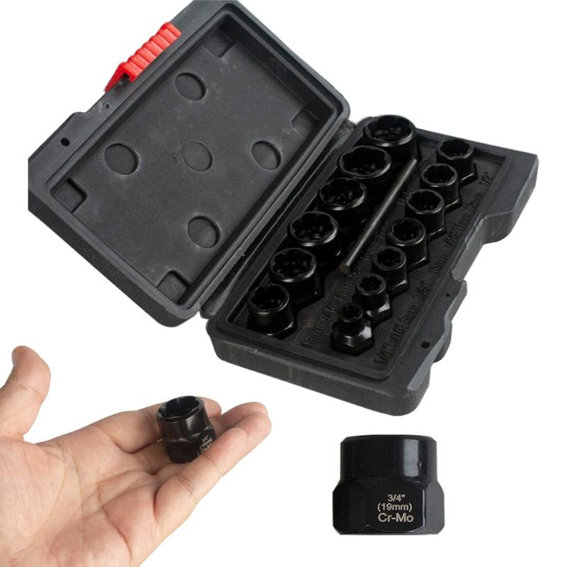 Robuster 14-teiliger Satz Schraubenextraktor-Stecknüsse, geeignet für die schnelle und effiziente Entfernung von Muttern, beschädigten Schrauben und defekten Bolzen