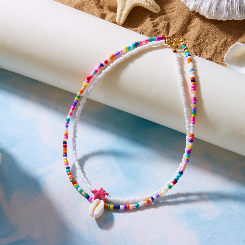 2 kusy korálkových náhrdelníků, dámský nastavitelný vícevrstvý bohémský plážový náhrdelník s mořskou želvou, korálkový choker, surferovský skládatelný řetízek