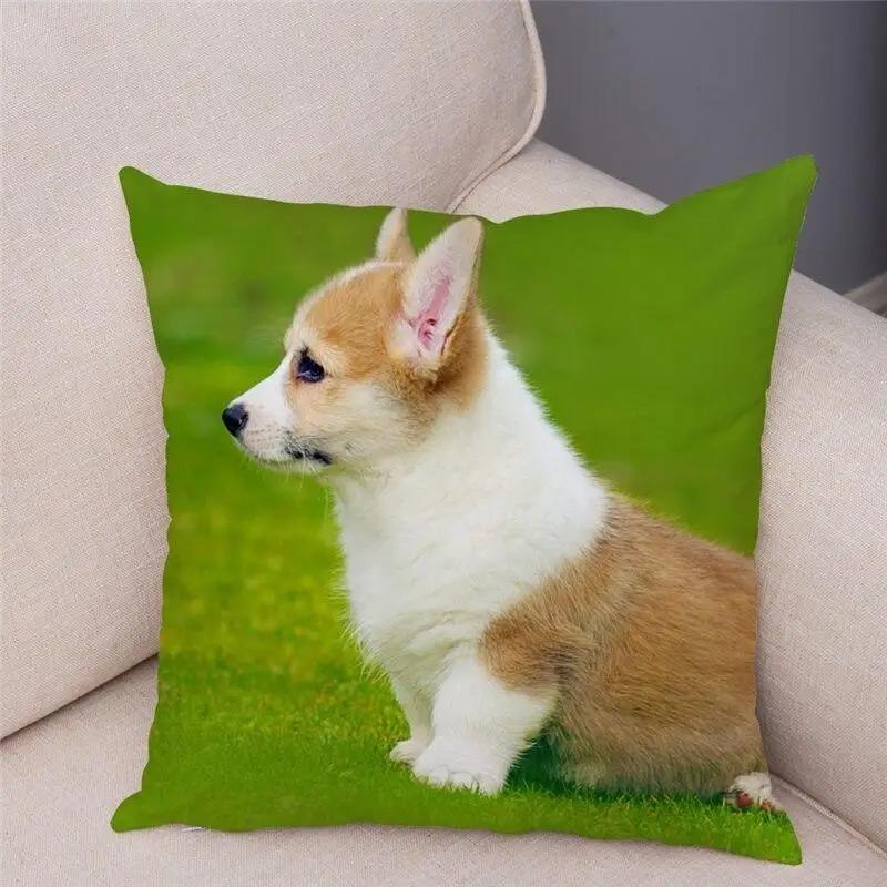 45X45 Cm Living Room Sofa Puppy Pattern Home Decoration Corgi Cushion Cover Gram Welsh Polyester Fiber Cushion Cover