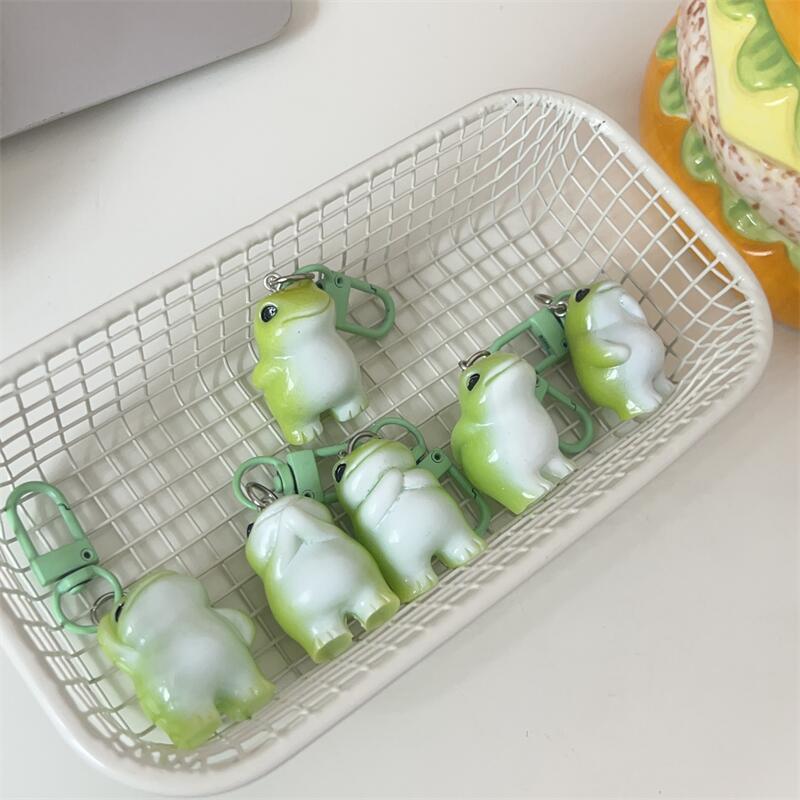 Funny Green Frog Resin Keychain 1/6Pcs Animal Charms Pendant DIY Phone Chain Bag Decor Jewelry Making Accessory