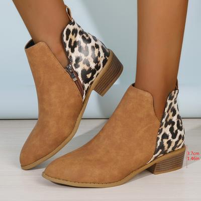 Fashion Leopard Winter Sexy Women Ankle Boots Autumn Female Short Zip Chelsea Boots Retro Round Toe Square Heel Size 36-43