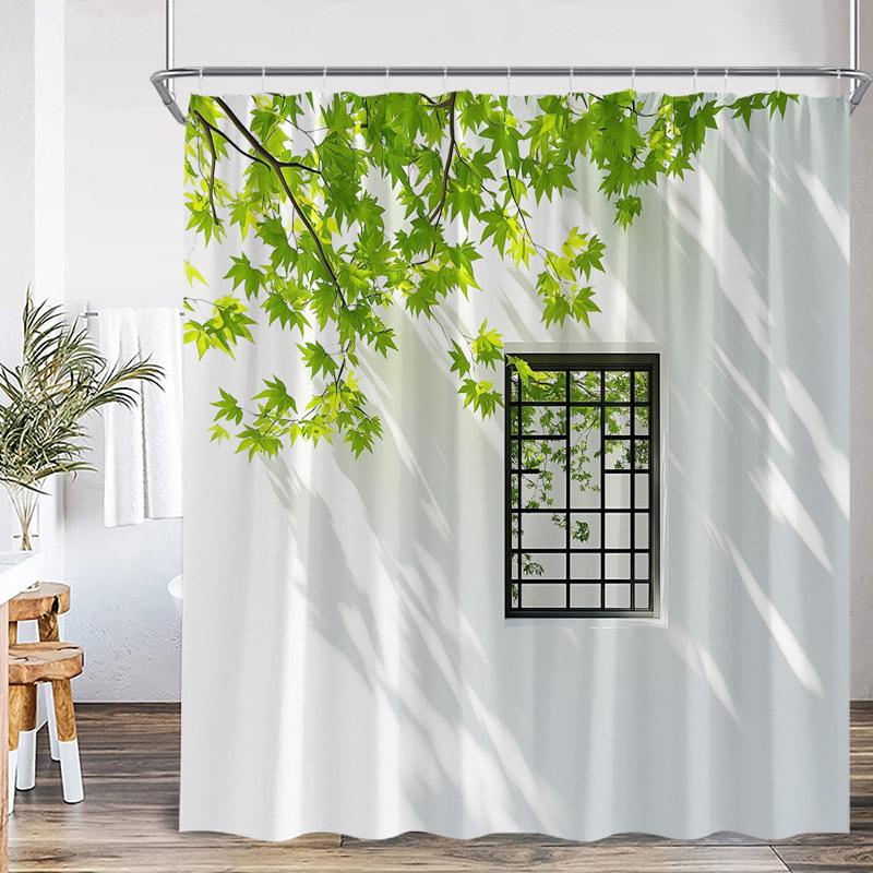 Rustic Landscape Shower Curtains Forest Lake Flowers Vintage Wooden Door Garden Scenery Fabric Home Bathroom Curtain Decor Set