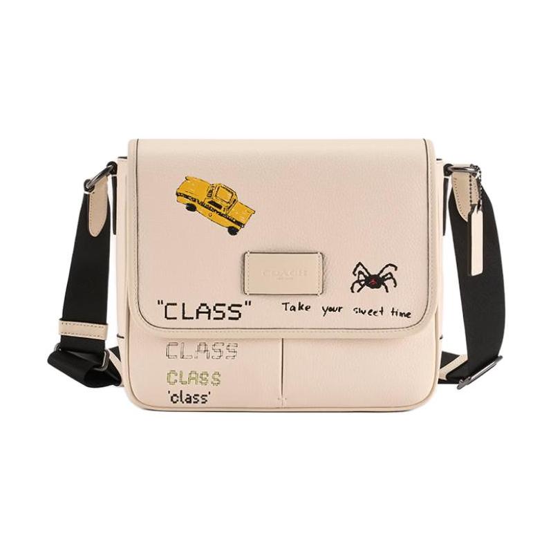 

COACH Sprint MAP 26 Printed Graphic Adjustable Strap Cowhide Crossbody Shoulder Bag Medium Men s Chalk White білий