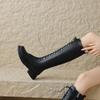 Krazing Pot Cow Split Skin Autumn Winter Shoes Concise Thick Heels Size 41 Thigh High Boots Keep Warm Round Toe Slip On Retro Knee Boots