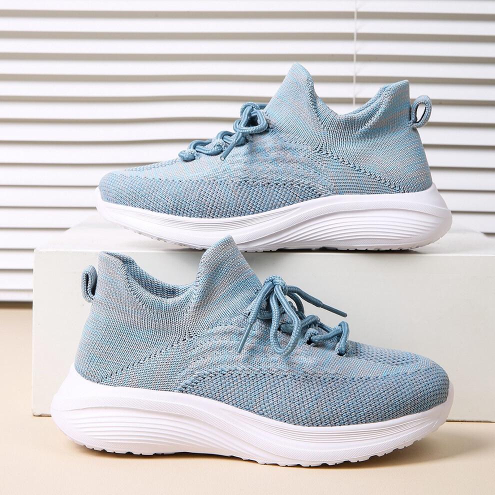 Toddler Girl/Boy High Top Stretch Sneakers, Breathable Knit, Soft Sole, Light Blue, 6.5–7 Years