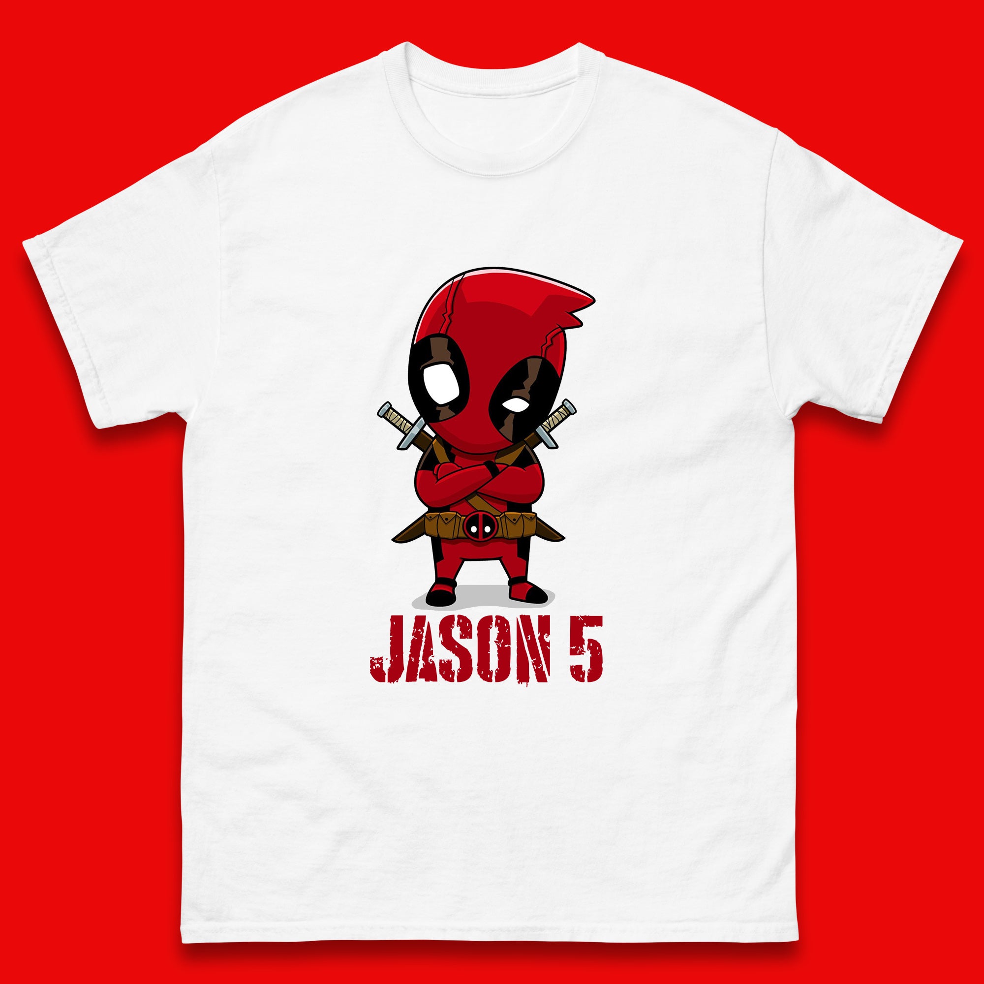 

Personalised Chibi Deadpool Fictional Character Your Name & Age Superhero Comic Book Character Deadpool Marvel Comics Mens Tee Top S