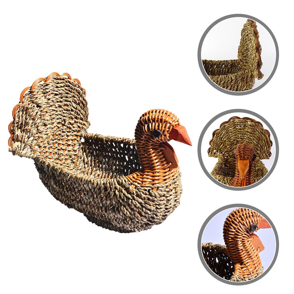 

Desktop Decorative Turkey Shaped Weaving Multi-function Woven Basket Desktop Snack Organizer Woven Storage Basket 25X16X19CM