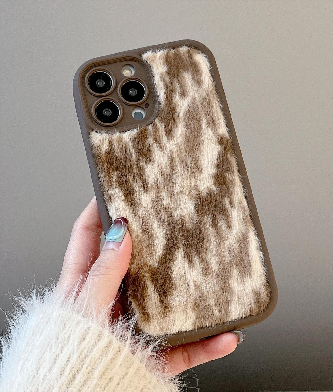 

Теплый пушистый винтажный чехол для телефона с градиентным леопардовым принтом для iPhone 11 12 13 14 15 Pro Max X XR XS 7 8 Plus, мягкая плюшевая задняя крышка For iPhone 15Pro Max