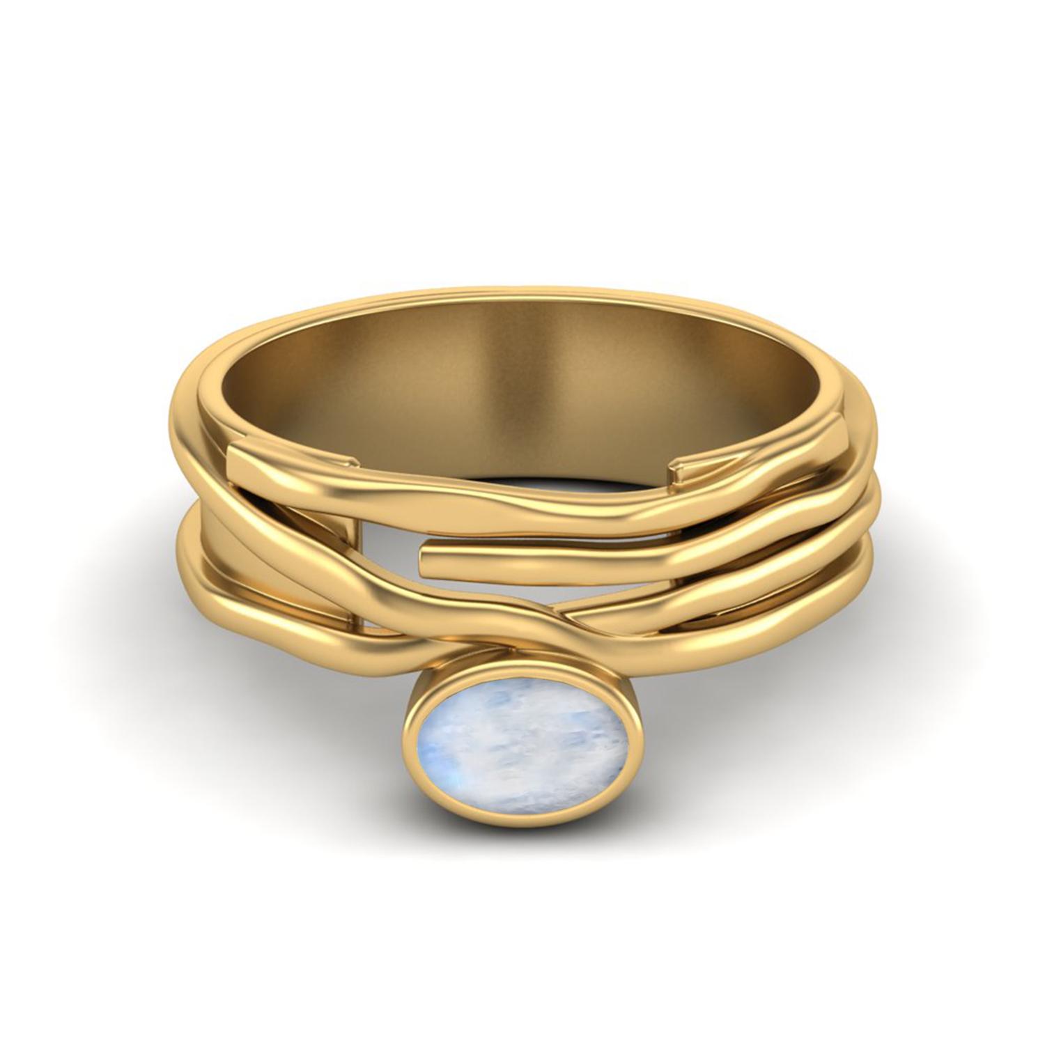 6X4 Oval Natural Moonstone 925 Sterling Silver Gold Vermeil Multi Band Women Wedding  Ring 10 жёлтый