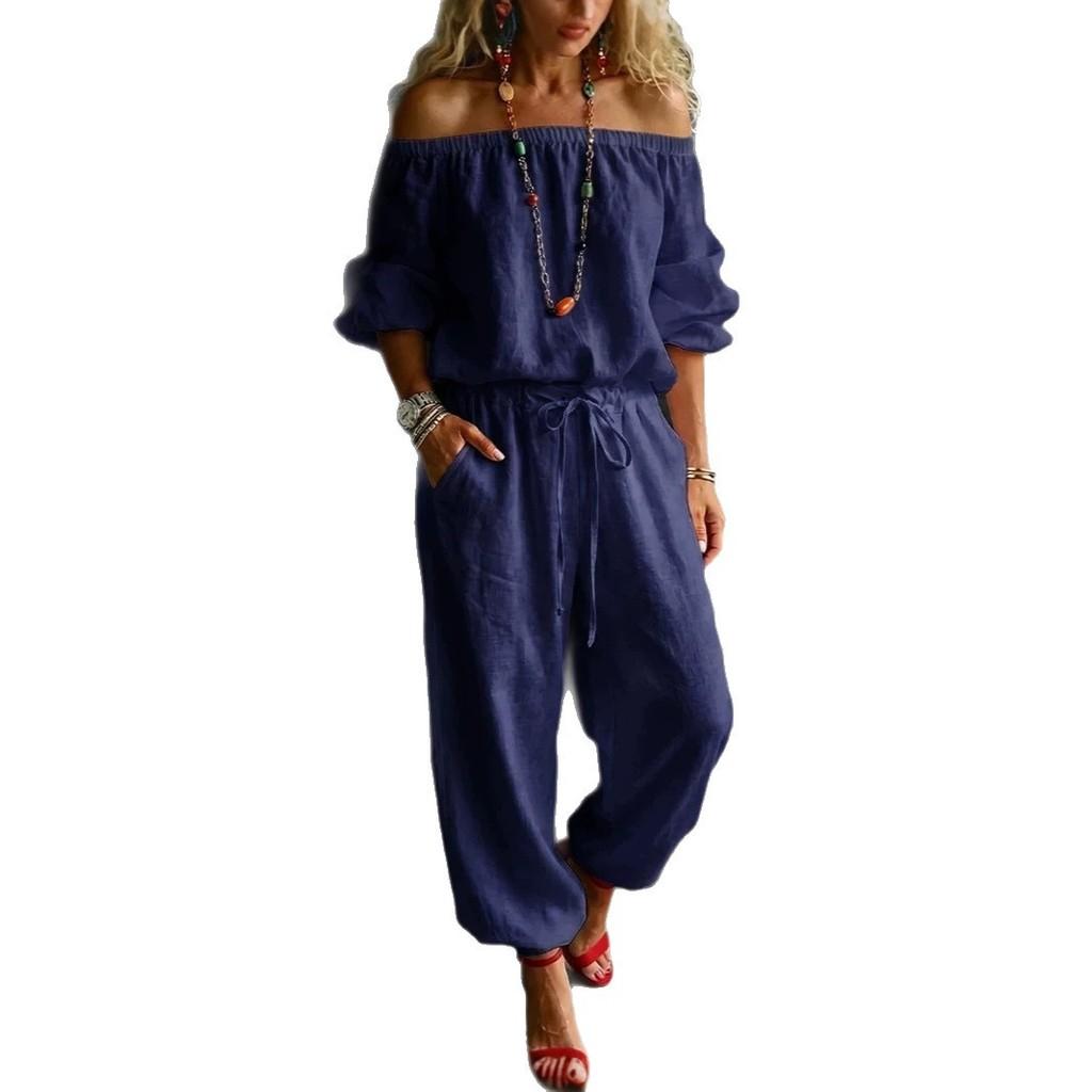 Minimalist Womens Casual Jumpsuit With Tiefront Top For Spring Fashion