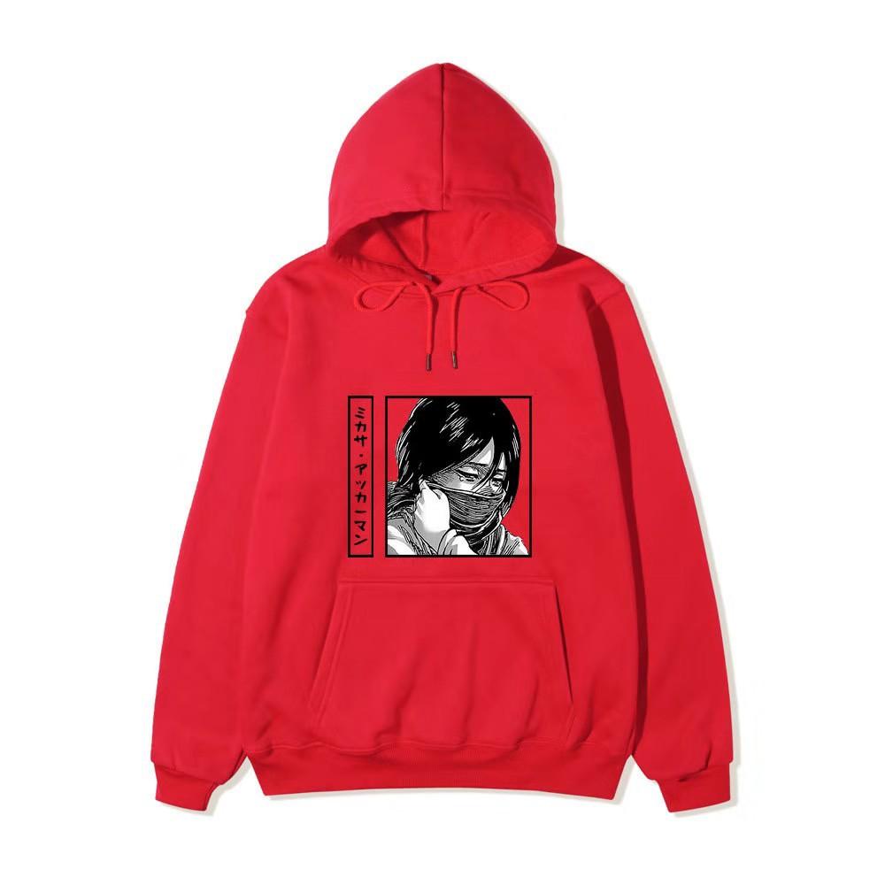 Unisex Attack on Titan Mikasa Ackerman Hoodie, Black White Manga Graphic Print Long Sleeve Pullover Hooded Sweatshirt Streetwear