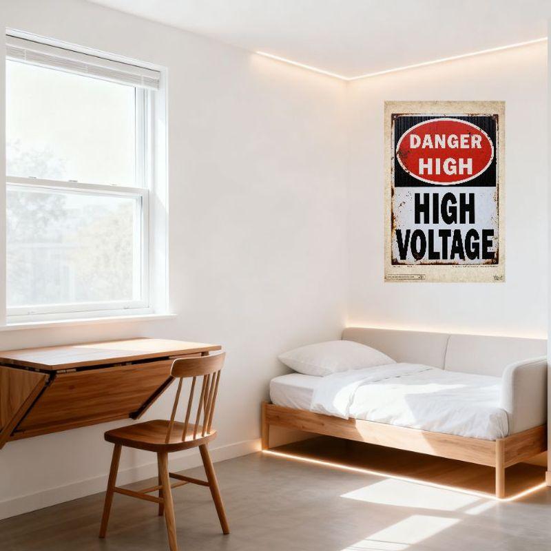 Vintage 'DANGER HIGH VOLTAGE' Rusty Tin Sign Industrial Electrical Warning Metal Plaque for Wall Decor, Aged Rustic Safety Sign