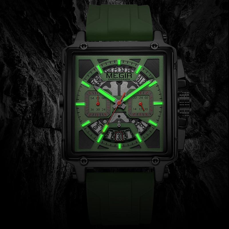 New Men's Wristwatch Silicone Strap Luxury Square Sport Quartz Watches Chronograph Waterproof Military Watch Male Clock