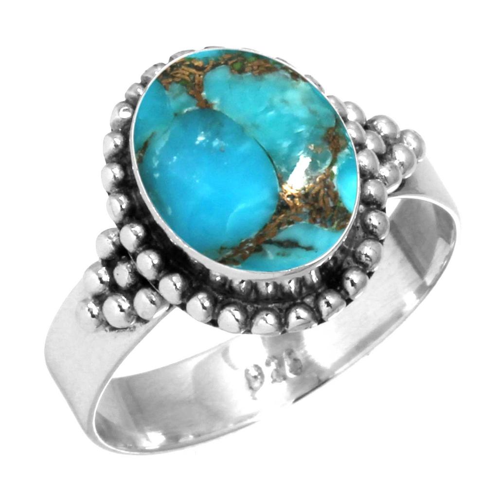 925 Sterling Silver Ring Women Gemstone Handmade Jewelry Easter Gift Blue Green Purple Copper Turquoise Freshwater Pearl Lapis Mother Of Pearl Fashion