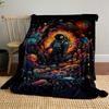 Vibrant space scene with an astronaut surrounded by swirling cosmic forms. for all seasons blanket lunch break throw gift