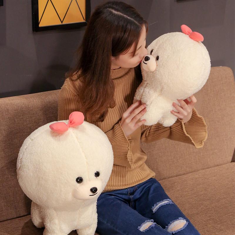 Peluche Bichon Frisé Bianco/Beige Cucciolo Carino Cane Morbido Ripieno Animale Domestico Simulato Kawaii Soffice Bambola per Bambini Regalo di Compleanno per Bambini