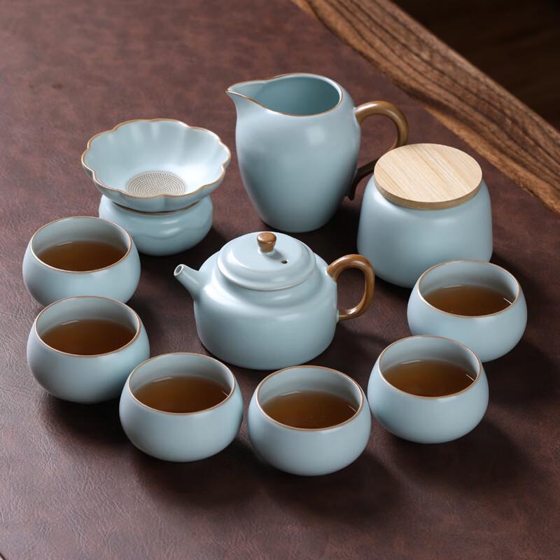 Ru Kiln Celadon Ceramic Kung Fu Tea Set with Square Pot