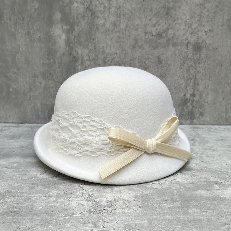 Celebrity Daughter Wind Black Lace Wool Hat Bow Beret Female Elegant Foreign Style Top Hat