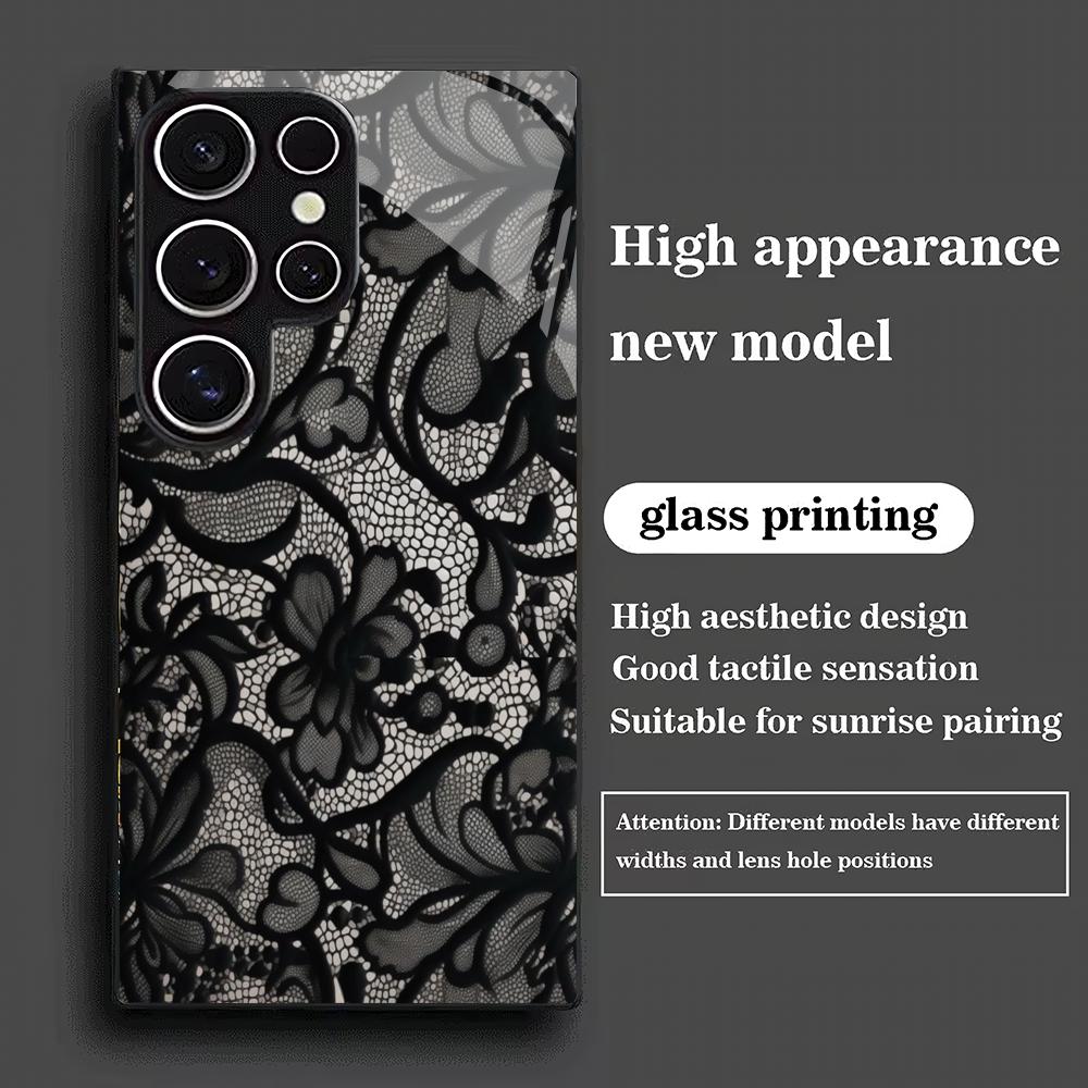 Custodia per telefono in vetro temperato con motivo in pizzo adatta per Samsung Galaxy S26 S25 S24 S23 S22 S21 S20 FE/Ultra/Plus antiurto