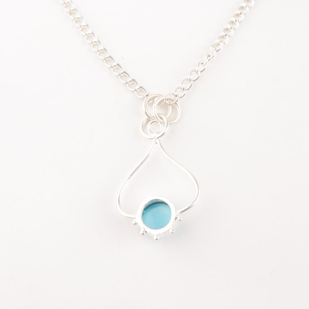 Natural Blue Cat's Eye Gemstone 925 Sterling Silver Jewelry Handcrafted Pendant PP-40-46