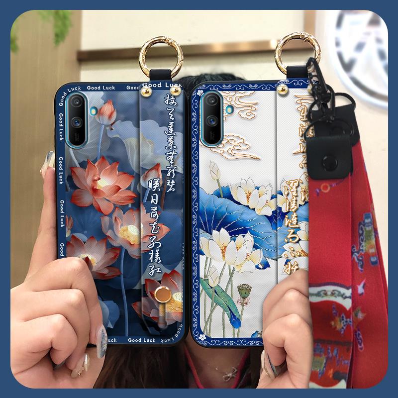 Elderly Lady Phone Holder Phone Case For OPPO Realme C3/C3i/Narz N10A Silicone Wristband Waterproof Shockproof Lanyard